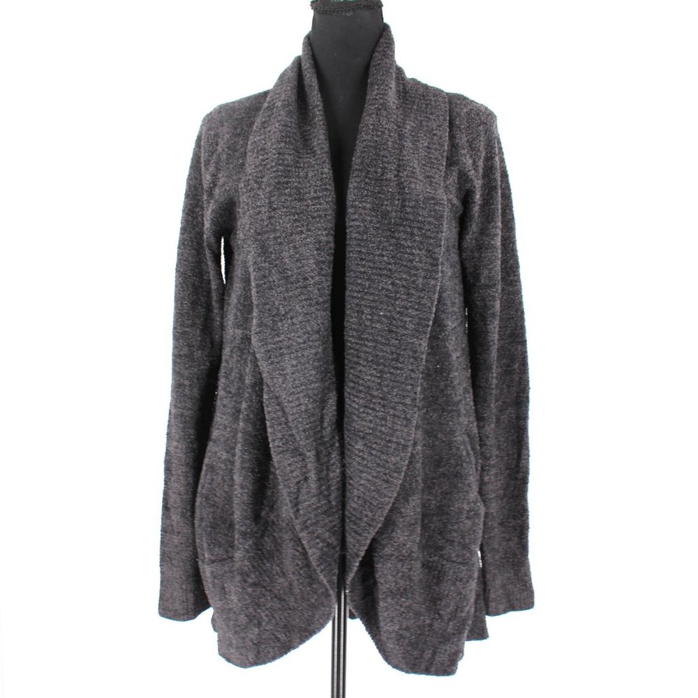 Barefoot Dreams Cozy Chic Lite Circle Cardigan Open Front Sweater Marled Black M
